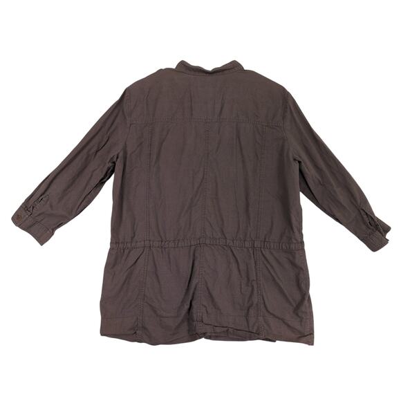 Caribbean Joe Women's XL Button Up Tunic Shirt, Brown Safari Cargo 3/4 Sleeve - Picture 3 of 6